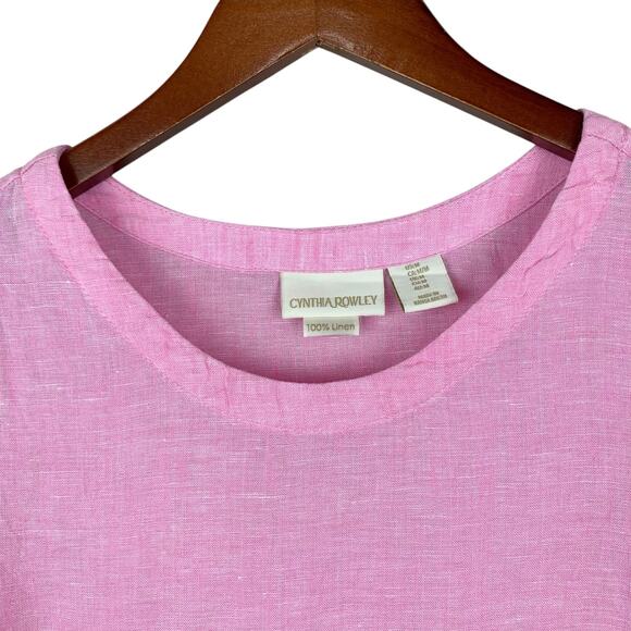 Cynthia Rowley Linen Shirt Pink Short Sleeve Top  Women’s M - Picture 2 of 7